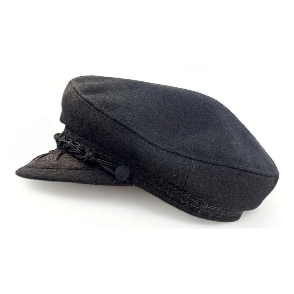 Vintage Greek Fishermans Cap Made In Greece Wool Nylon Size M - 7 1/8 Black